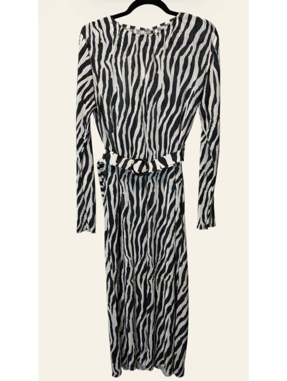 Zebra Print Ribbed Belted Dress